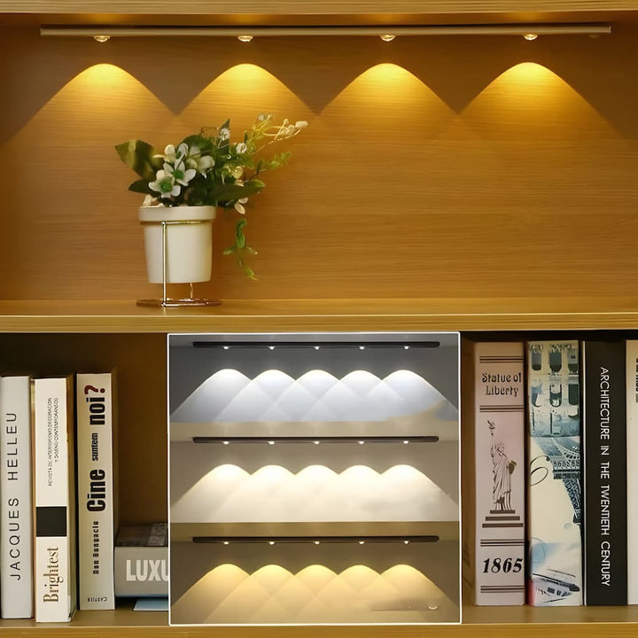 LED-Bewegungssensor Nachtlicht, warmweiß, energiesparend, für Bücherregal oder Schrankbeleuchtung.