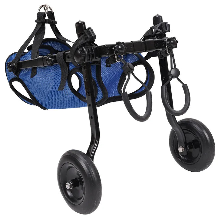 Blauer Hundehilfe-Rollstuhl für Haustiere, fördert Mobilität, verstellbare Gurte, leichtes Gestell, ideal für Hunde & Katzen.
