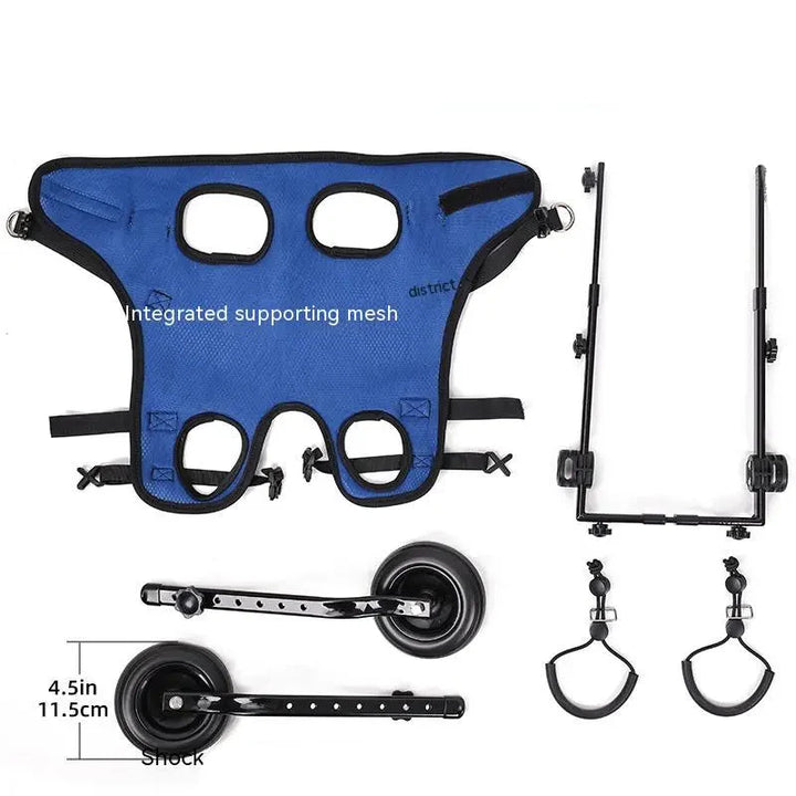 Blauer Hundehilfe-Rollstuhl für Haustiere, fördert Mobilität, verstellbare Gurte, leichtes Gestell, ideal für Hunde & Katzen.