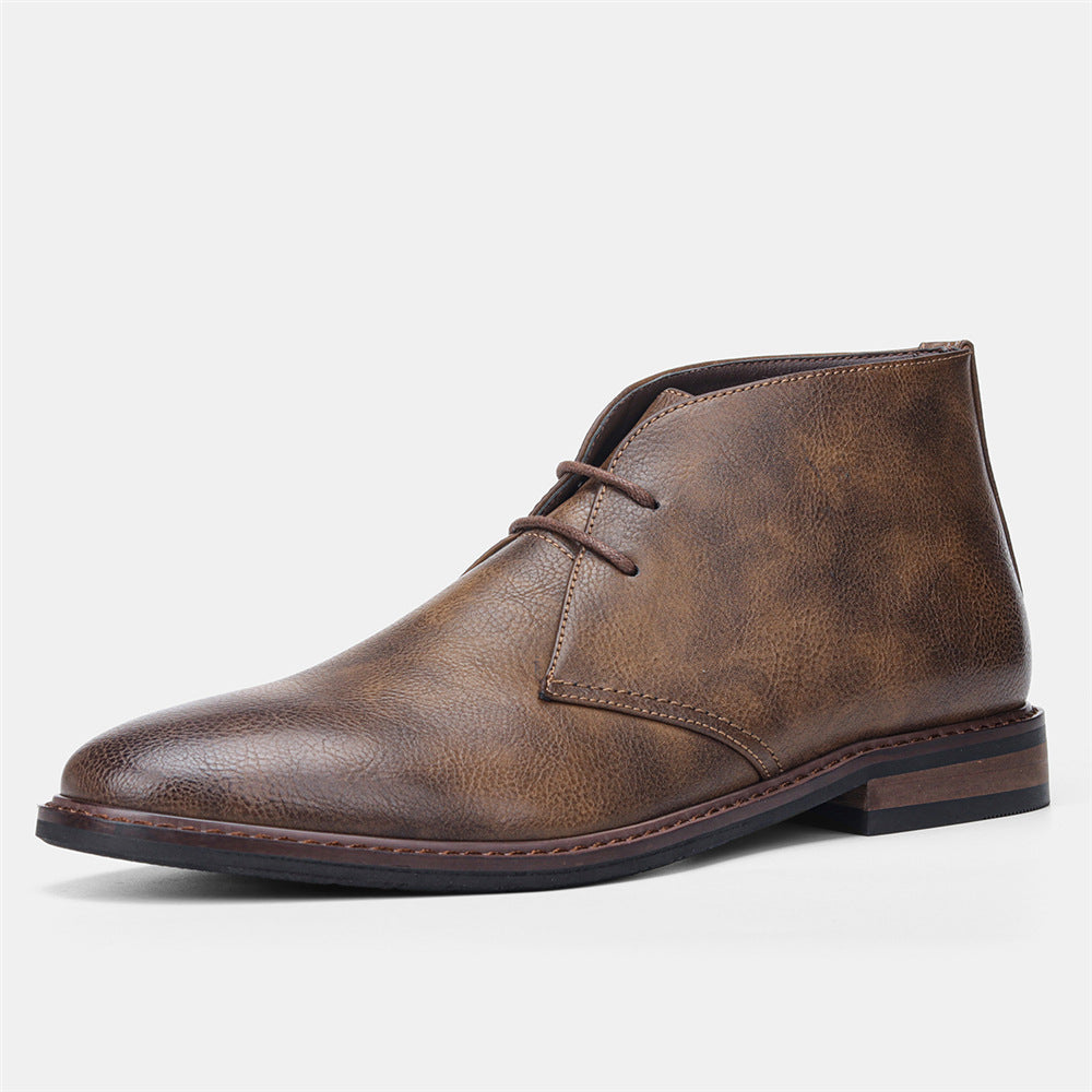 Brauner Herren-Lederschnürstiefel, elegantes Design, ideal für Business und Freizeit.