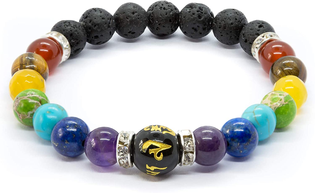 Armband aus Lavastein und bunten Edelsteinen, elastisch, für Damen und Herren, Schmuck.