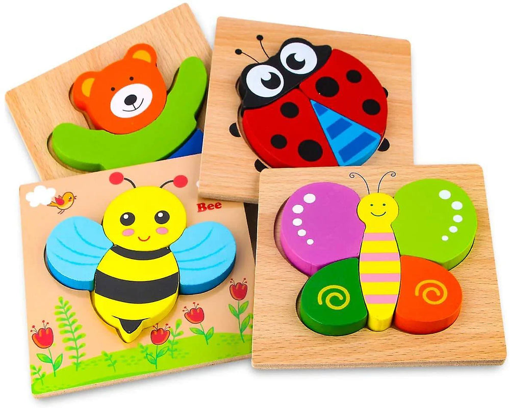 Buntes Montessori-Tierpuzzle mit Bienen, Marienkäfern, Schmetterlingen; fördert Feinmotorik bei Kindern. Ideal und lehrreich.