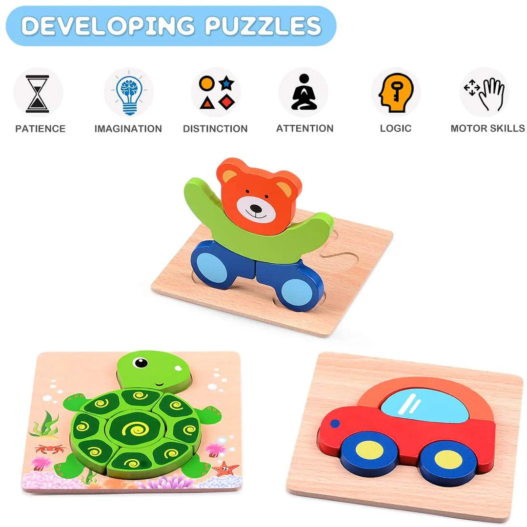 Buntes Montessori-Tierpuzzle mit Bienen, Marienkäfern, Schmetterlingen; fördert Feinmotorik bei Kindern. Ideal und lehrreich.
