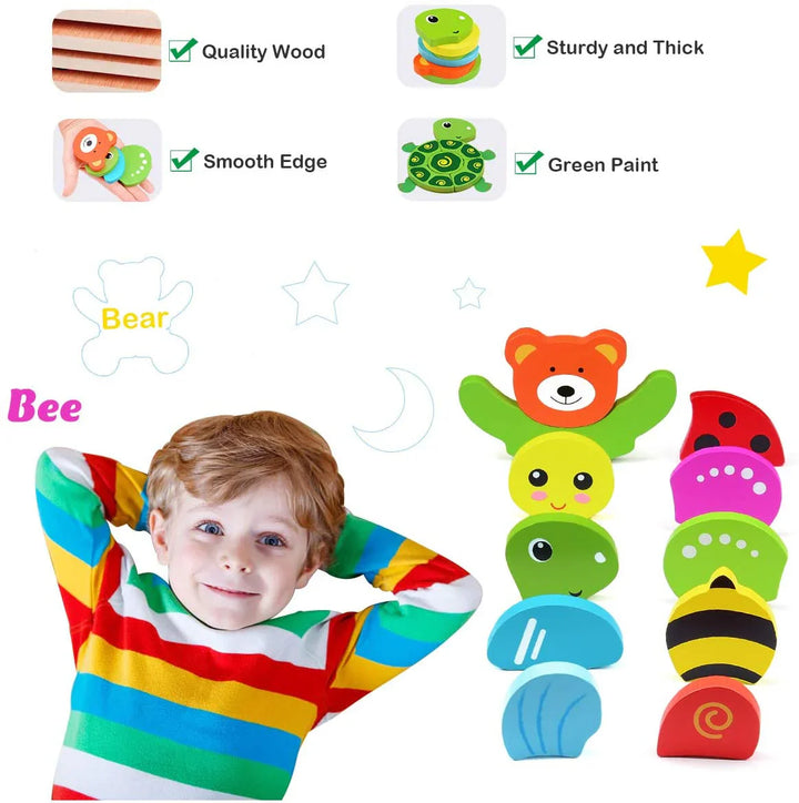 Buntes Montessori-Tierpuzzle mit Bienen, Marienkäfern, Schmetterlingen; fördert Feinmotorik bei Kindern. Ideal und lehrreich.