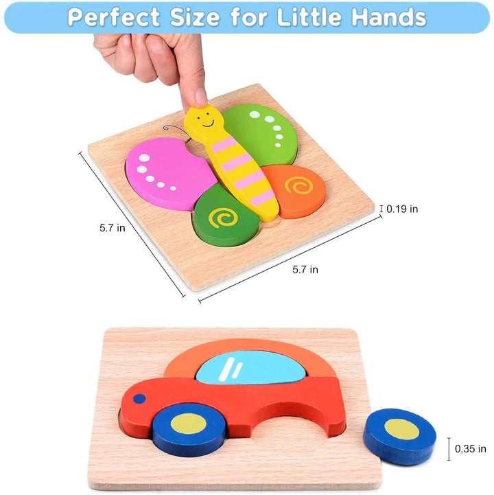 Buntes Montessori-Tierpuzzle mit Bienen, Marienkäfern, Schmetterlingen; fördert Feinmotorik bei Kindern. Ideal und lehrreich.