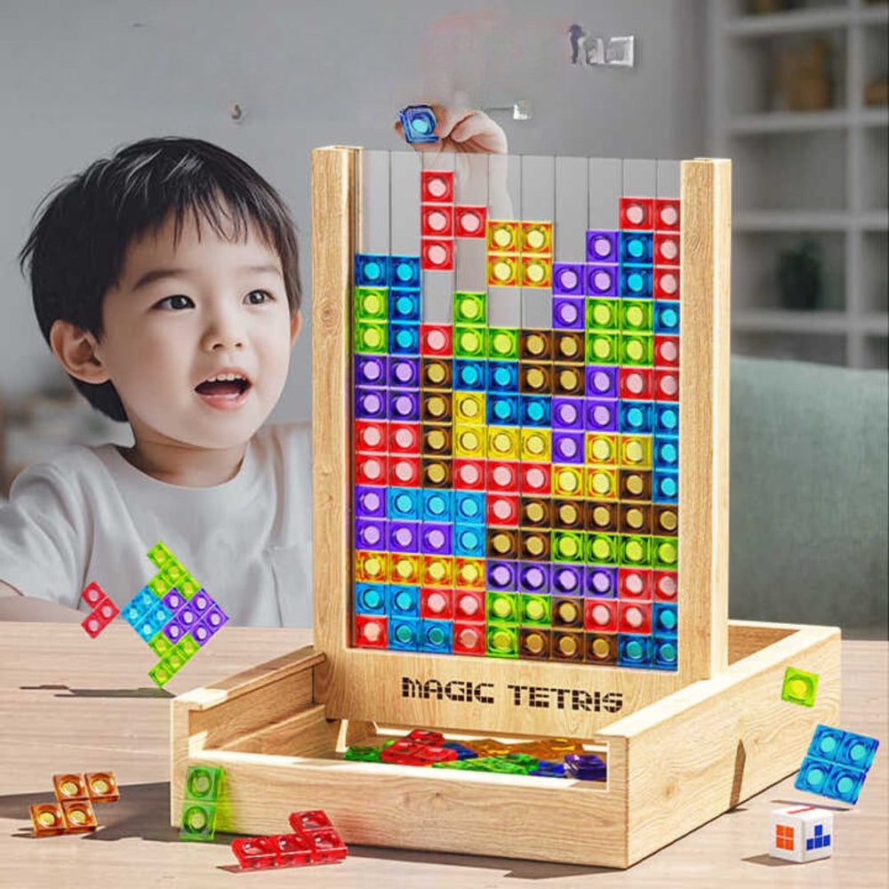 "Buntes Tetris-Spiel aus Holz, nachhaltiges Design, fördert Konzentration; ideal für Kinder und Erwachsene, edukatives Puzzle