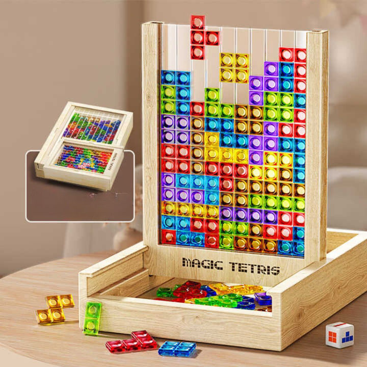 "Buntes Tetris-Spiel aus Holz, nachhaltiges Design, fördert Konzentration; ideal für Kinder und Erwachsene, edukatives Puzzle