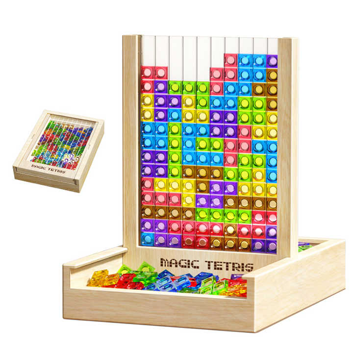 "Buntes Tetris-Spiel aus Holz, nachhaltiges Design, fördert Konzentration; ideal für Kinder und Erwachsene, edukatives Puzzle