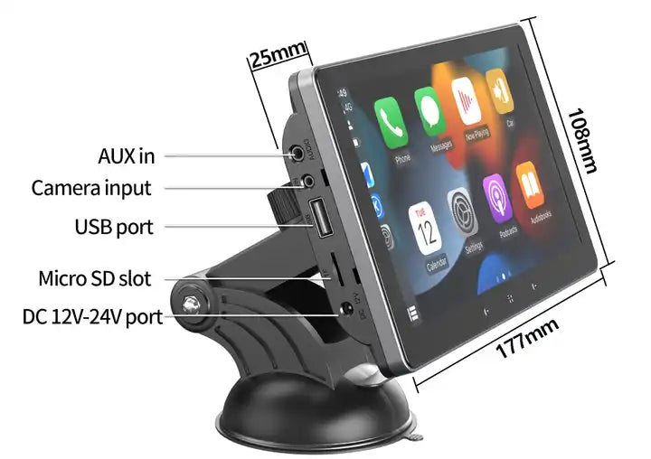 "CarPlay Display im Auto integriert, zeigt Smartphone-Apps drahtlos, verbessert Sicherheit mit Rückfahrkamera-Integration."