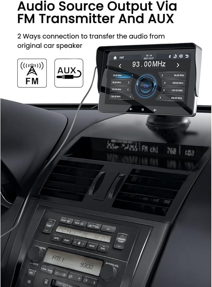 "CarPlay Display im Auto integriert, zeigt Smartphone-Apps drahtlos, verbessert Sicherheit mit Rückfahrkamera-Integration."