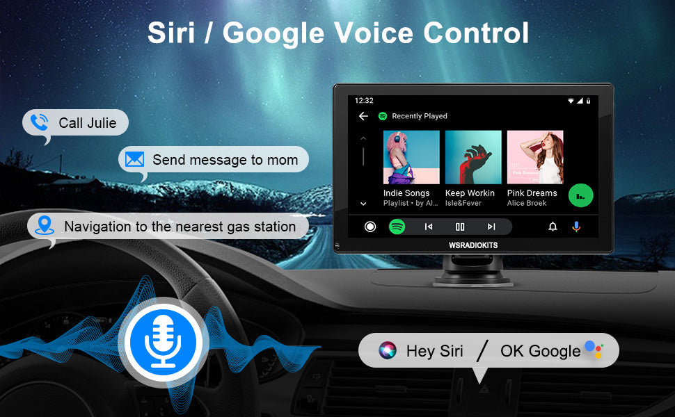 "CarPlay Display im Auto integriert, zeigt Smartphone-Apps drahtlos, verbessert Sicherheit mit Rückfahrkamera-Integration."