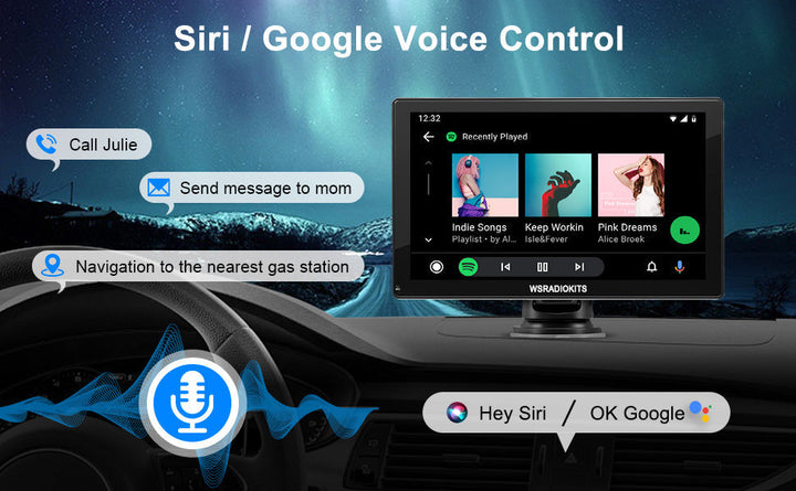 "CarPlay Display im Auto integriert, zeigt Smartphone-Apps drahtlos, verbessert Sicherheit mit Rückfahrkamera-Integration."