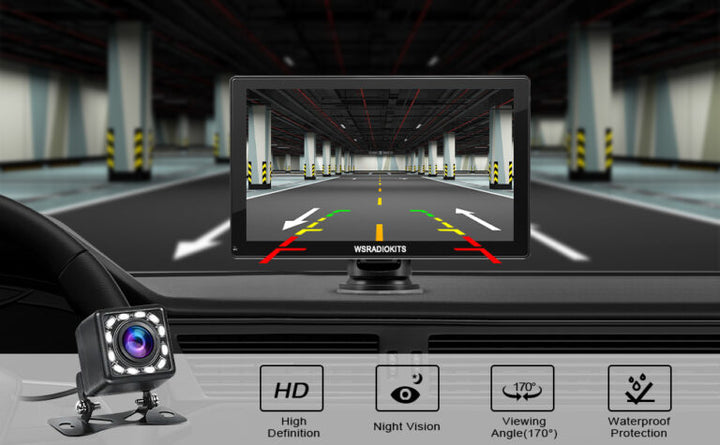 "CarPlay Display im Auto integriert, zeigt Smartphone-Apps drahtlos, verbessert Sicherheit mit Rückfahrkamera-Integration."