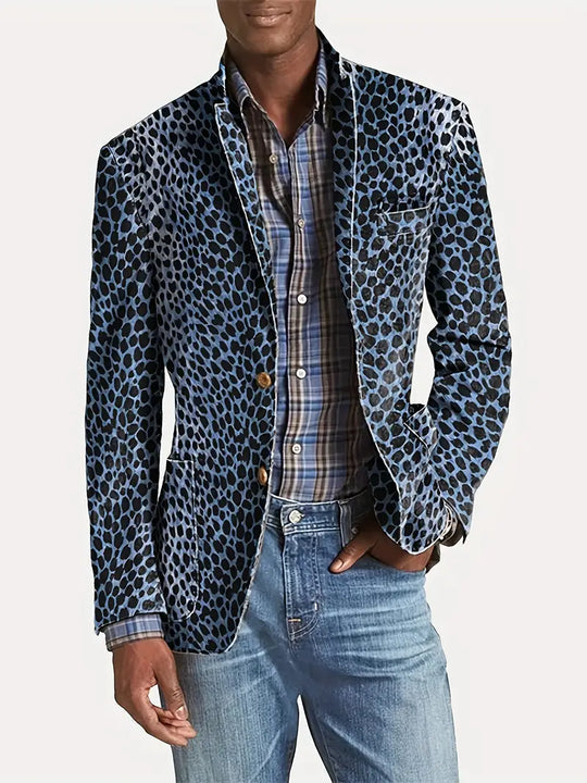 "Chic Leopardenmuster Herren Blazer, casual und elegant, mit auffälligem Design für stilbewusste Männer, perfekte Passform."