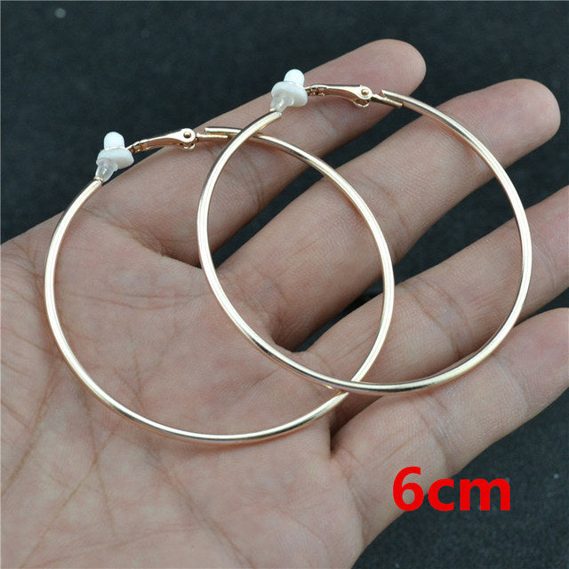 Ohrringe ohne Stecker, große Kreolen, roségold, 6 cm, klassisch, modisch, silberbeschichtet.
