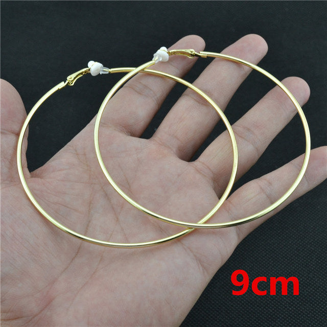 Goldene Creolen, 9 cm, ohne Ohrlöcher, klassisch, trendig, roségold, silber, Modeschmuck.