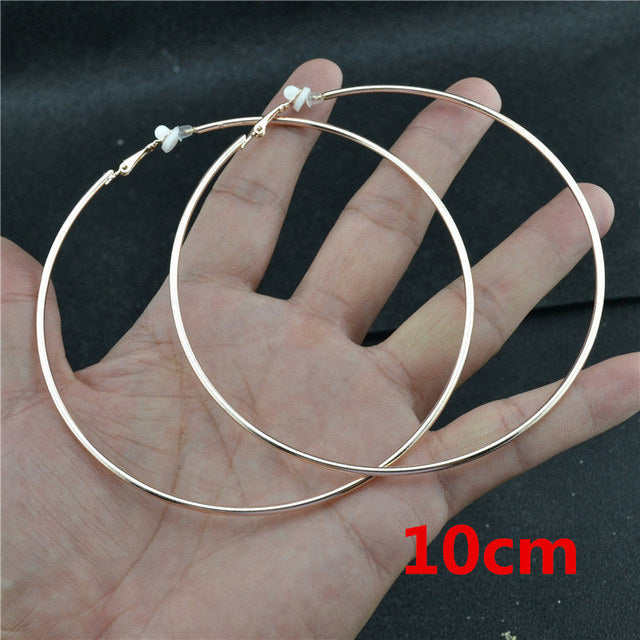 Ohrringe ohne Stecker, große Kreolen, roségold, 10 cm, modisch, klassisch, silberbeschichtet.