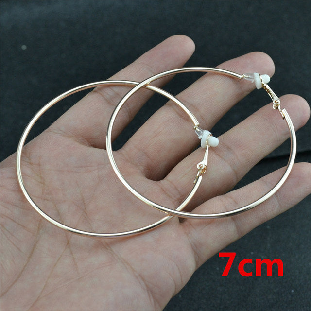Ohrringe ohne Stecker, große Kreolen, roségold, silber, modisch, 7 cm, klassisch.