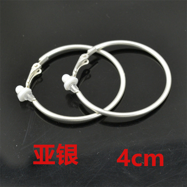 Silberne Clip-Ohrringe, 4 cm, ohne Stecker, klassisch, rund, modisch, für Damen.