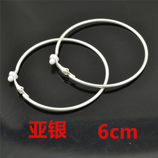 Silberne Clip-Ohrringe, 6 cm, ohne Piercing, klassisch, rund, modisch.