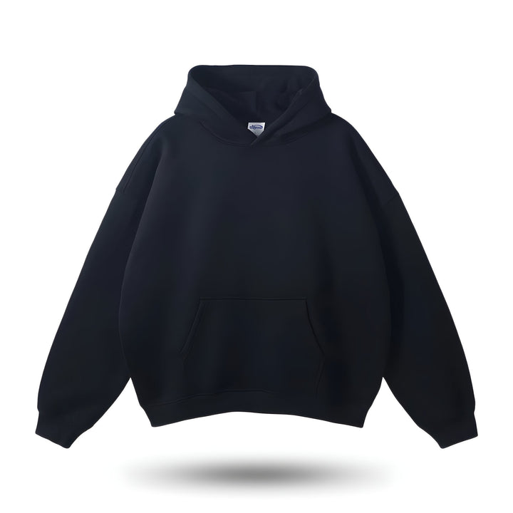 Schwarzer Hoodie, Unisex, Baumwolle, Kängurutasche, Kapuze, lässig, bequem, modisch.