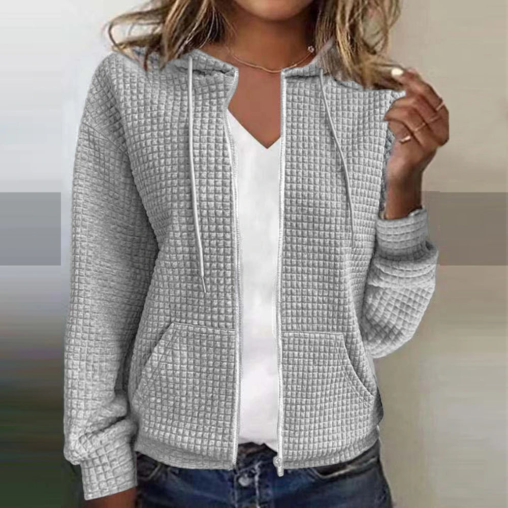 Damen Kapuzen-Sweatshirt aus Waffle-Stoff mit Reißverschluss