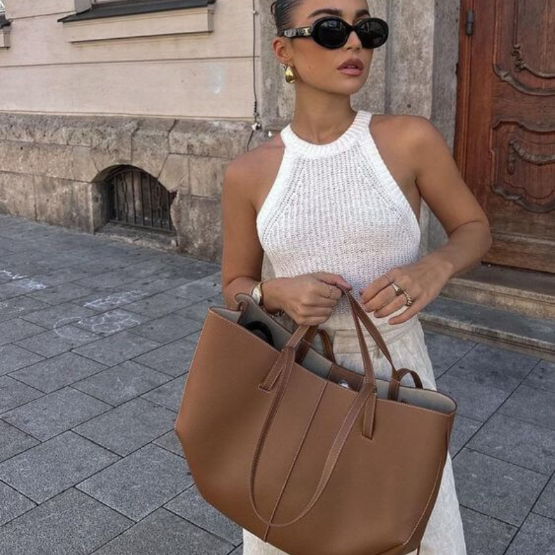 Damen Braun Umhängetasche mit Verstellbarem Riemen