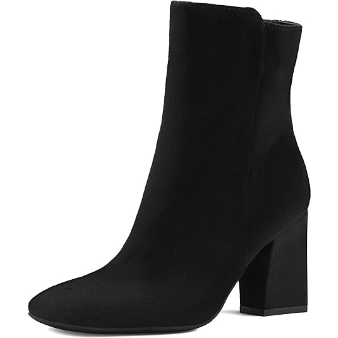 "Damen Chunky Block Heel Ankle Boots, quadratische Spitze, Mid-Calf, seitlicher Reißverschluss, braun lederartig"