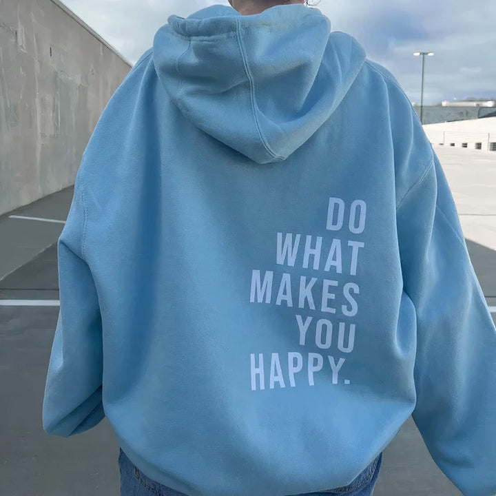 "Damen Freiheitshoodie in Blau mit Kapuze, weichem Futter und zeitlosem Design für Komfort und Stil im Alltag."