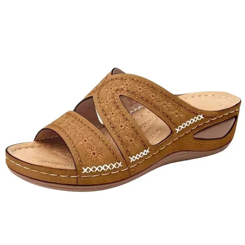 Damen-Ledersandalen mit ergonomischer Fußstütze, elastischem Design, ultraweicher Sohle und rutschfestem Halt.