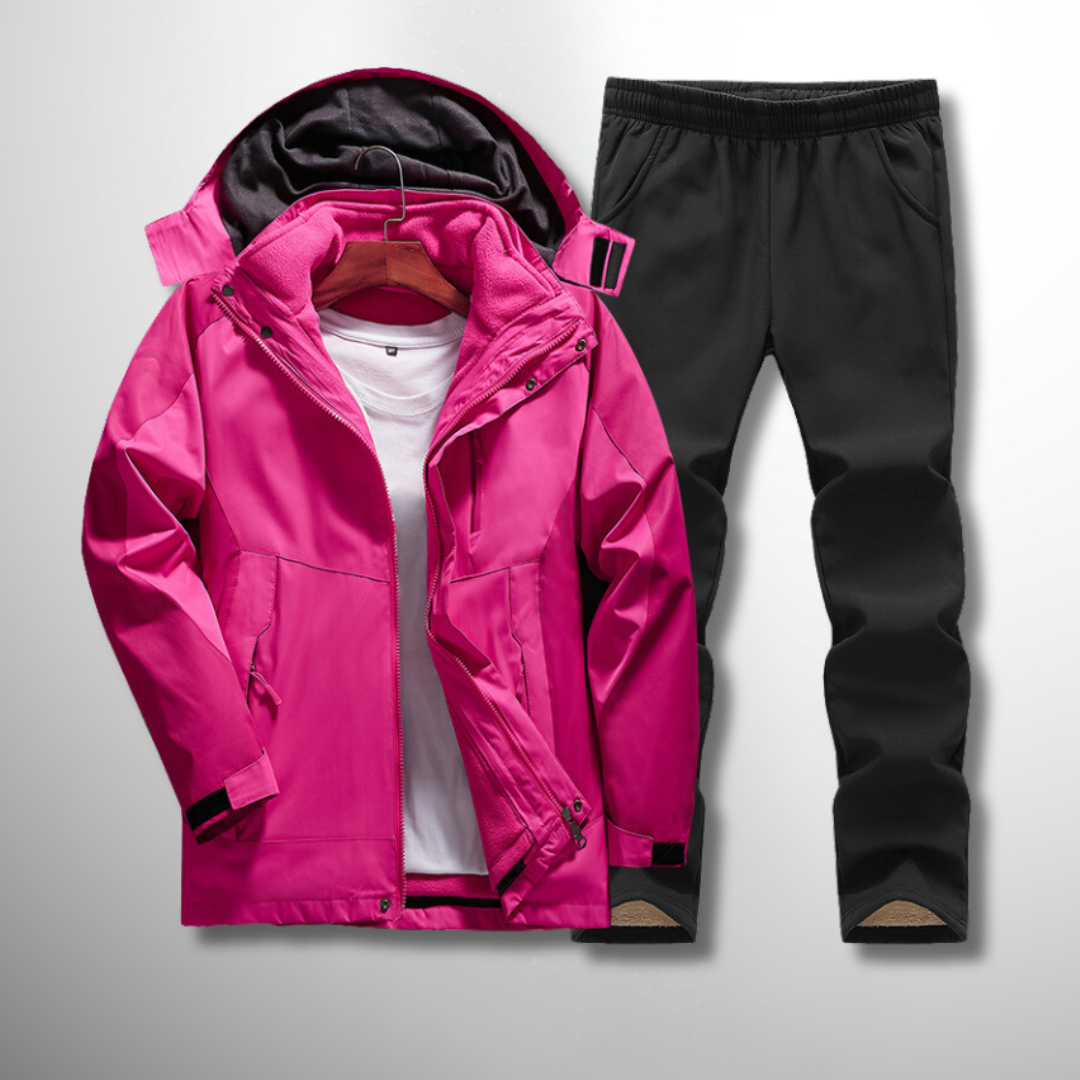"Damen Outdoor 3-in-1 Set: Abnehmbare Fleecejacke, wasserdicht, vielseitig, ideal für Outdoor-Abenteuer und Wetterschutz."