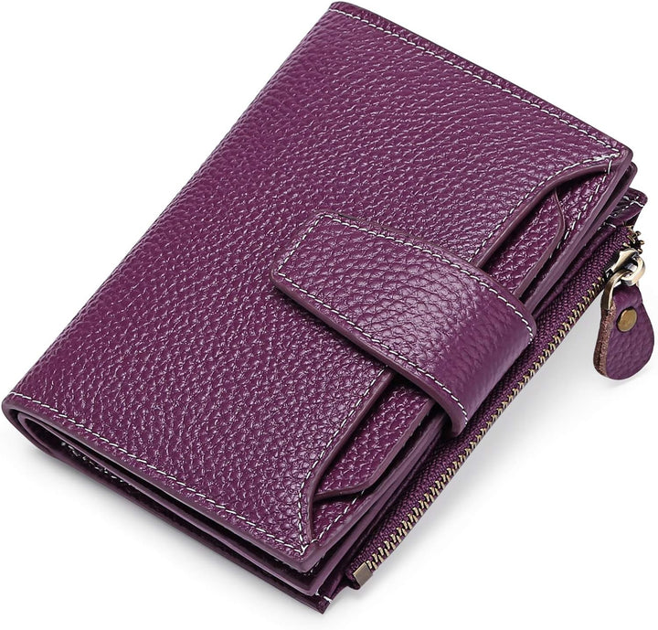 Dunkellila Leder Geldbörse Damen, kompakt, Reißverschluss, Kartenfächer, stilvoll, elegant.