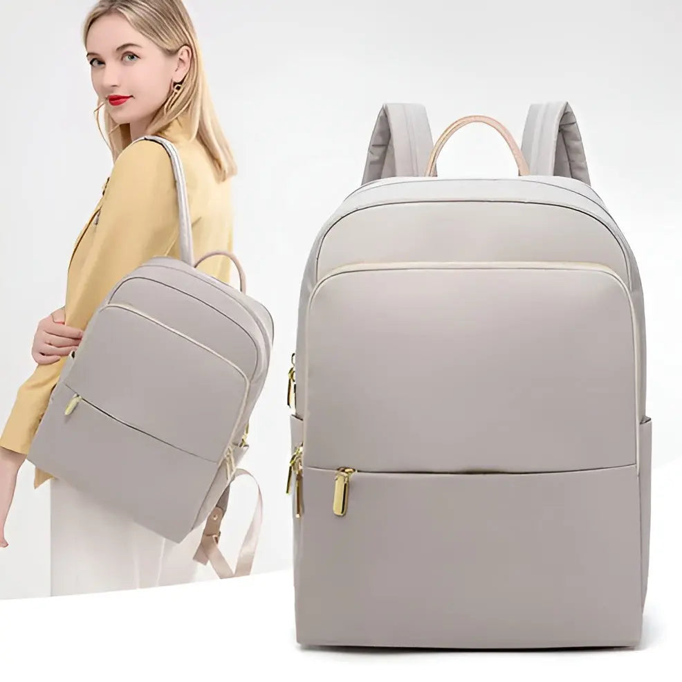 Damen-Rucksack beige, stilvoll, funktional, mit Reißverschlüssen, ideal für Alltag und Reisen.