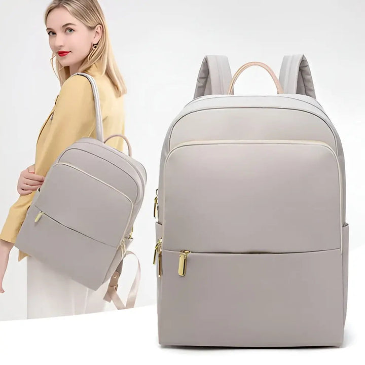 Damen-Rucksack beige, stilvoll, funktional, mit Reißverschlüssen, ideal für Alltag und Reisen.