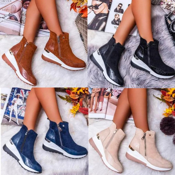 Damenstiefeletten in Braun, Schwarz, Blau und Beige, modisch, Herbstkollektion, bequem.