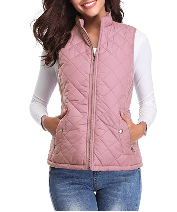 "Damenweste Herbst, leicht gefüttert, stilvoll, beige, Reißverschluss, perfekte Extraschicht, modisch, warm, elegant."