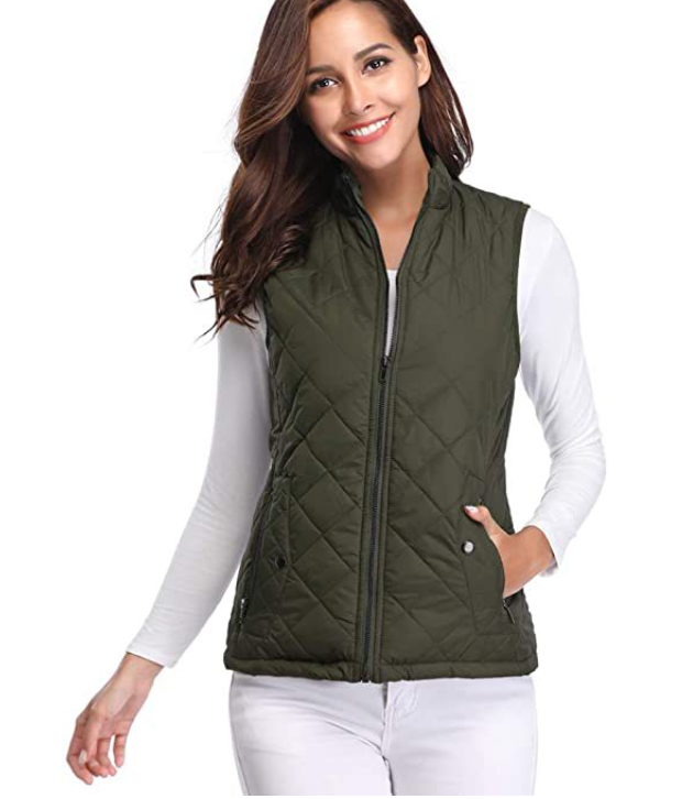 "Damenweste Herbst, leicht gefüttert, stilvoll, beige, Reißverschluss, perfekte Extraschicht, modisch, warm, elegant."