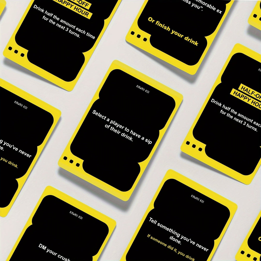 "Das ultimative Partyspiel mit Karten, farbenfrohem Design; ideal für Interaktion, Spaß und Unterhaltung auf Partys."