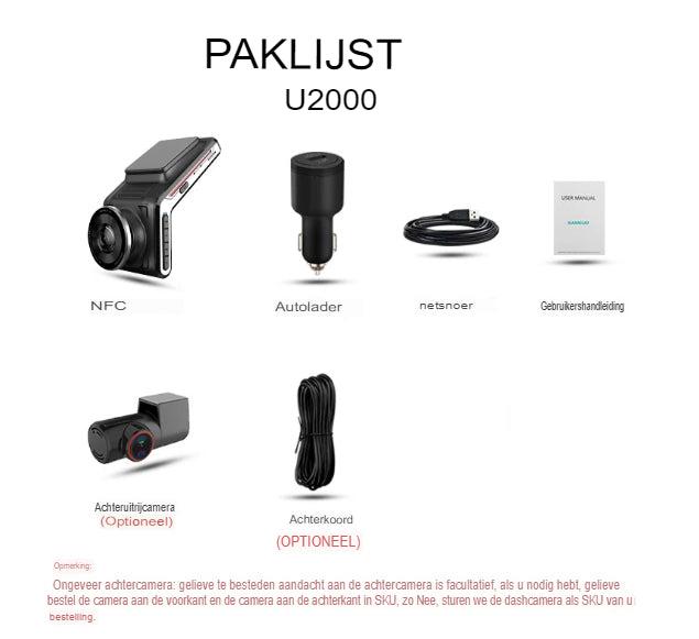 "Dashcam 4K mit Nachtsicht, Dual-Kameras, dunkles Gehäuse, zeigt frontale und rückwärtige Linse, ideal für Vielfahrer"