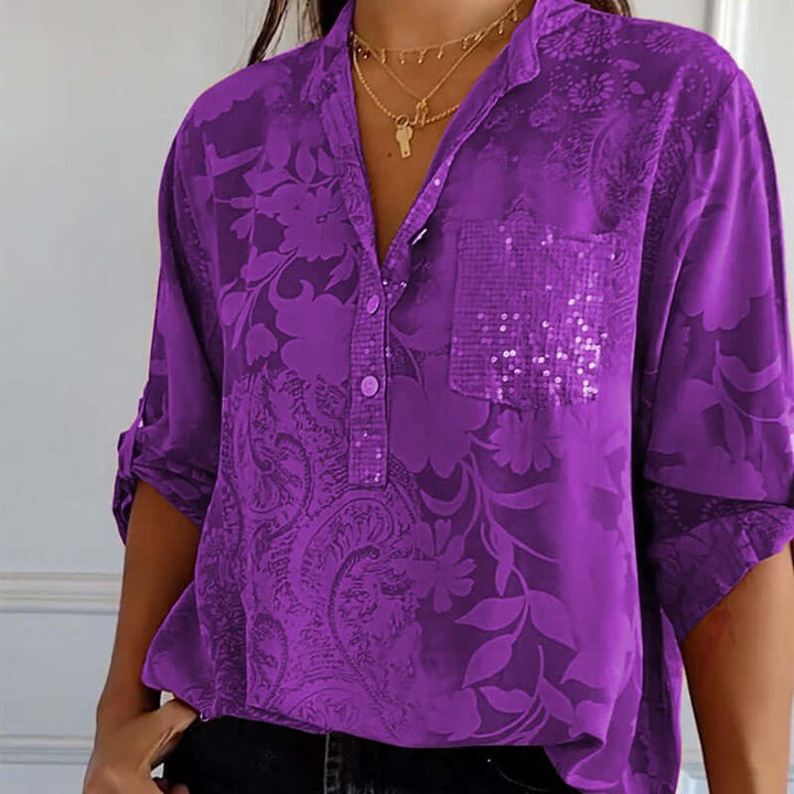 Floré-Bluse: Bedruckte Damenbluse mit Vordertasche