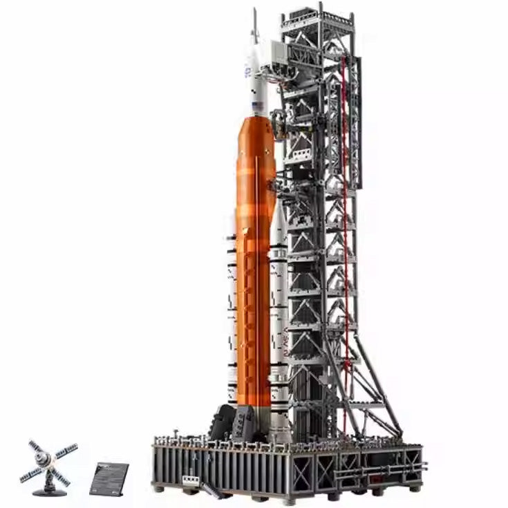 "Detailgetreues NASA Artemis Modell - Mehrstufiges Raketenbaukit mit Orion-Kapsel und Startturm für Raumfahrtfans."