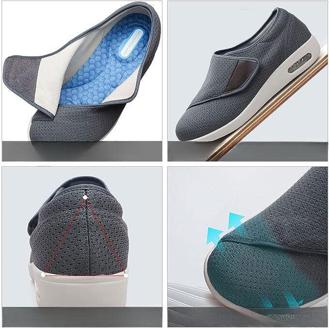 "Diabetikerschuhe Damen mit breiter Passform, atmungsaktivem Mesh, Klettverschlüssen und Memory-Foam-Einlagen."