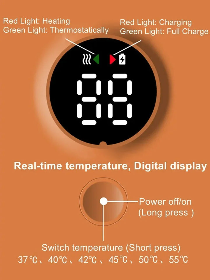 Digitales Display Heizkissen, Temperaturanzeige, orange, LED-Anzeige, Heizstufen, USB-Ladung