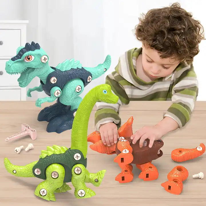 "Dinosaurier Bau-Set für Kinder, 4 Modelle, inkl. kindgerechte Werkzeuge, fördert motorische Fähigkeiten, bunt und robust"