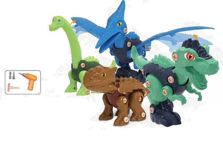 "Dinosaurier Bau-Set für Kinder, 4 Modelle, inkl. kindgerechte Werkzeuge, fördert motorische Fähigkeiten, bunt und robust"