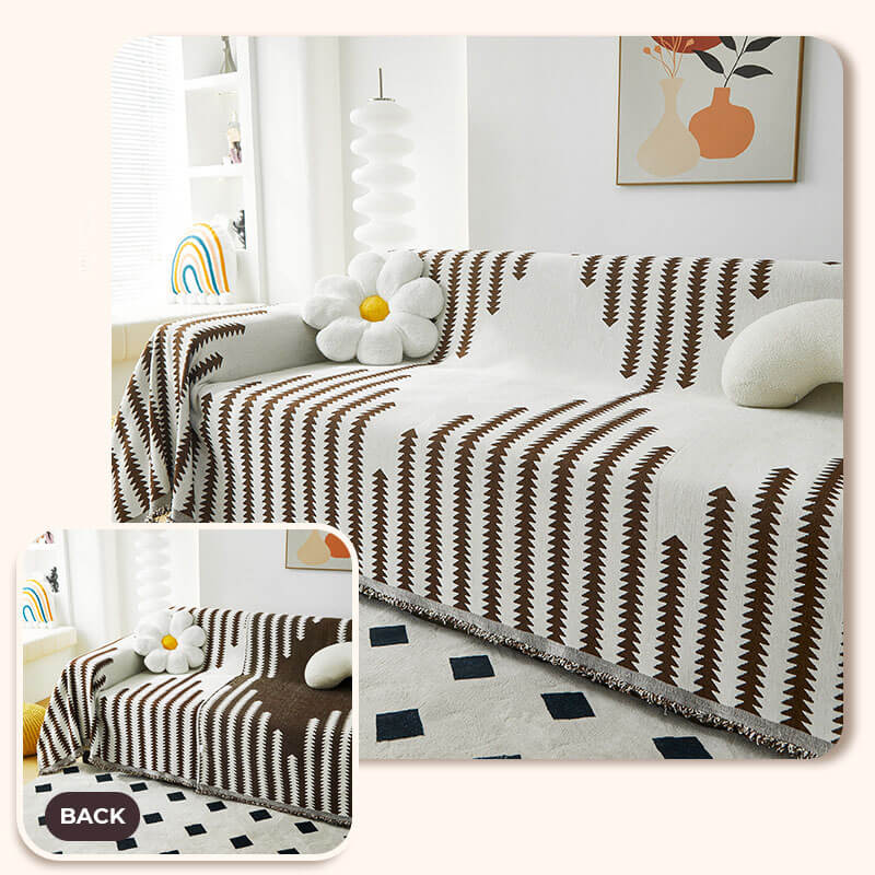 "Doppelseitiger Chenille-Sofabezug, kratzfest, elegant gestaltetes Heimdeko-Accessoire, grau und kaffeefarben."