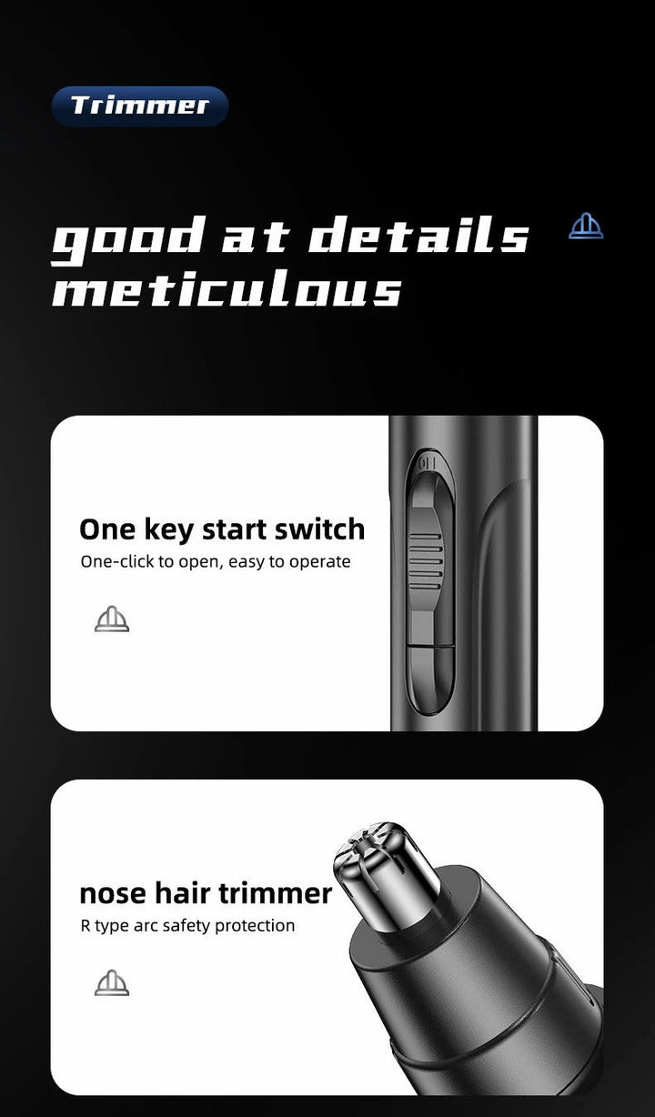 Elektrischer Nasenhaarschneider, schwarz, mit Ein-Knopf-Start, sicherer R-Typ-Bogenschutz.