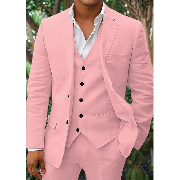 "Dreiteiliges Herren-Leinen-Set in klassischem Design - Blazer, Weste, Hose aus hochwertiger Leinenmischung, eleganter Look."