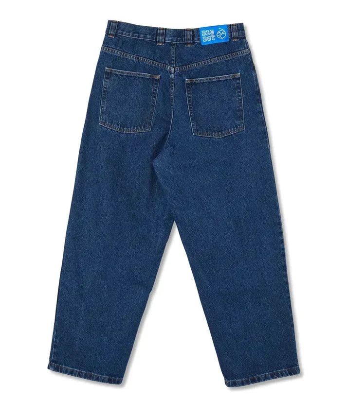 Dunkelblaue Herren-Jeans, lockerer Schnitt, Polar Big Boy, Baumwolle, Rückansicht.