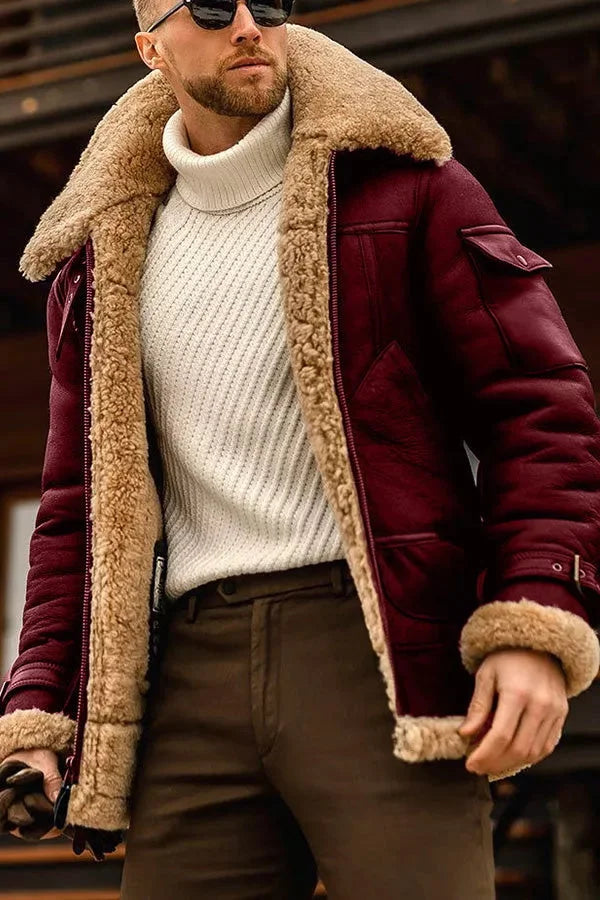 Stilvolle Herren Fliegerlederjacke mit Schaffell